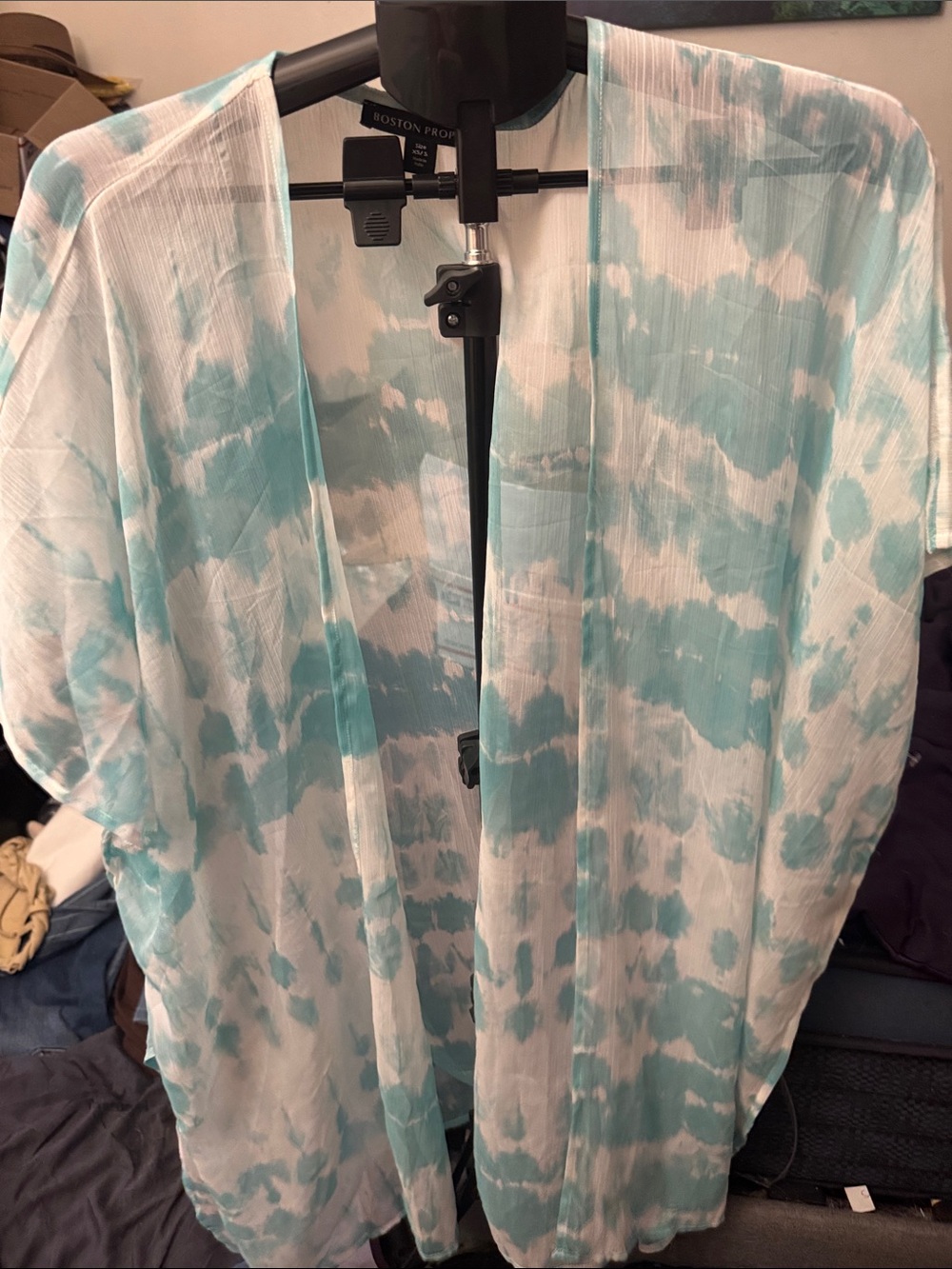 NWOT Boston Proper Aqua and White Sheer Tie-Dye Kimono Cover-Up